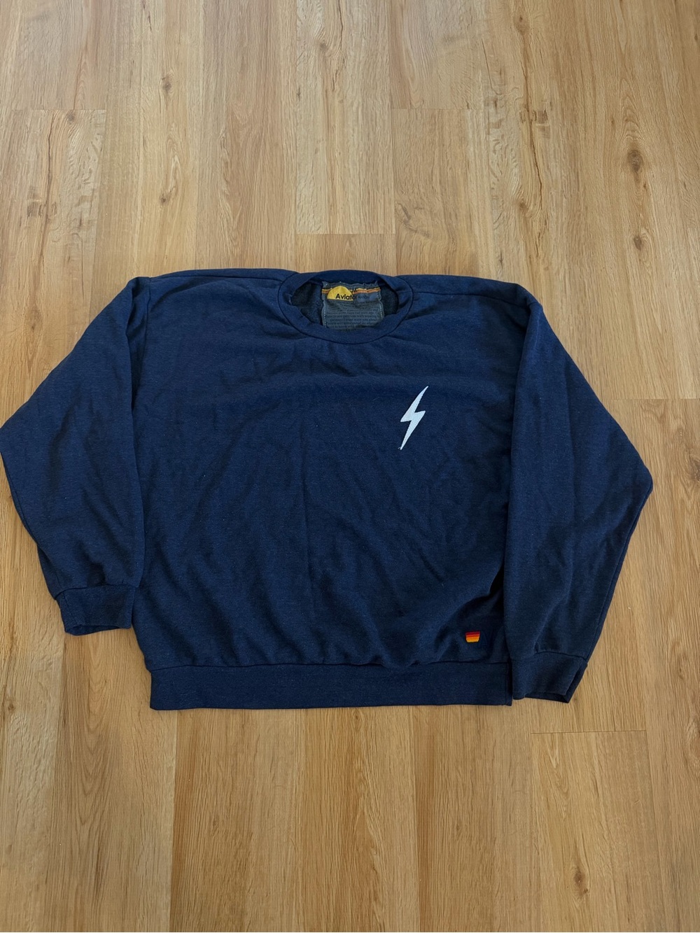 Aviator Nation Navy Crewneck Sweatshirt with White Lightning Bolt
